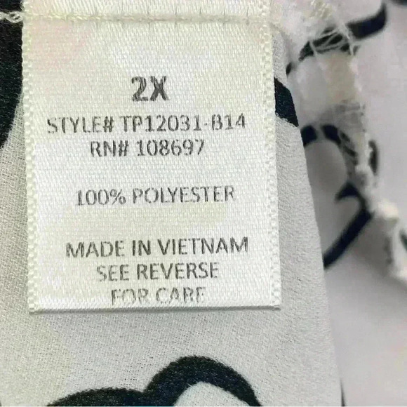 Sweet Rain Women's Heart Abstract Black White 3/4 Ruffle Sleeve Blouse Size 2X - Picture 8 of 10